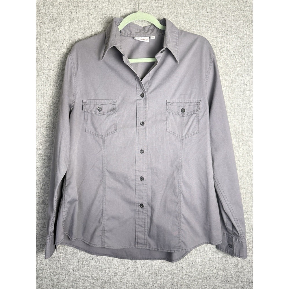 Chef Works Women Gray Long Sleeve Button Pocket Collared Kitchen Pilot‎ Shirt XL